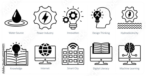 A Set of 10 Industrial icons as water source, power industry, innovation