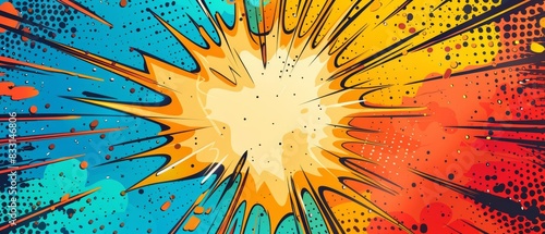 Colorful comic book style explosion with vibrant blue, orange, and red colors, ideal for pop art, retro, and graphic design projects.