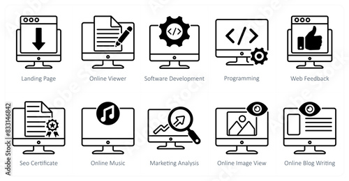 A set of 10 seo icons as landing page, online viewer, software development