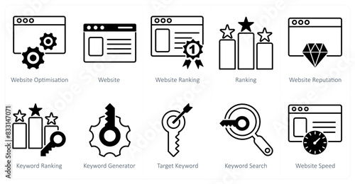 A set of 10 seo icons as website optimization, website, website ranking