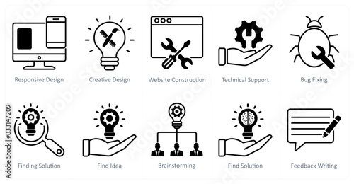 A set of 10 seo icons as responsive design, creative design, website construction