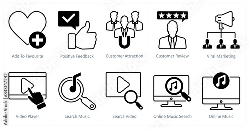 A set of 10 seo icons as add to favorite, positive feedback, customer attraction