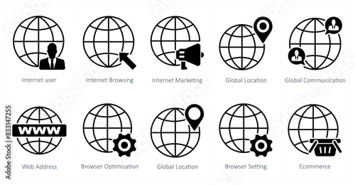 A set of 10 seo icons as internet user, internet browsing, internet marketing