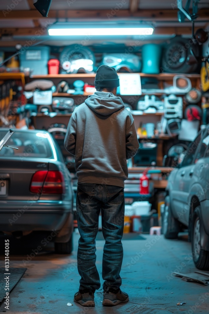 a mechanic is measuring a job checklist in a car repair shop a mechanic is measuring a job checklist in a car repair shop