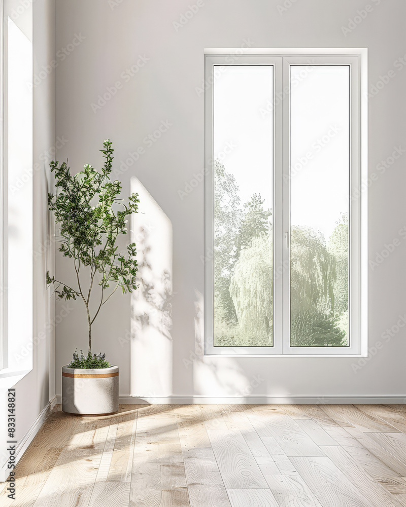 Minimalist empty room with large windows no furniture and minimal decor. Residential interior design composition in neutral tones. Minimalist empty room with large windows no furniture and minimal decor. Residential interior design composition in neutral tones.