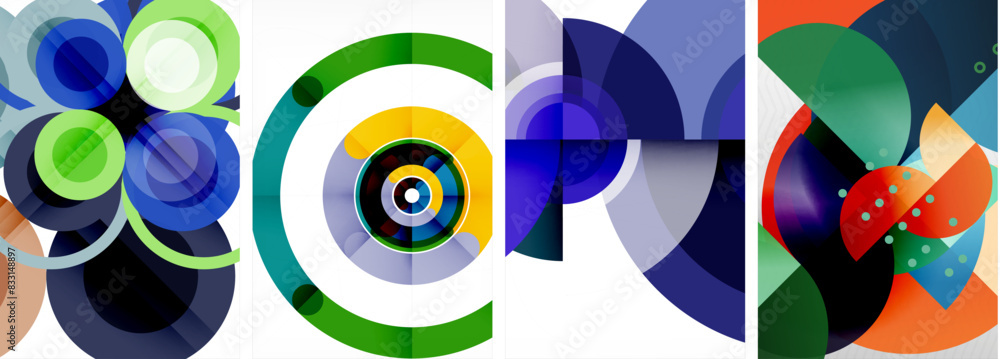 World of geometric elegance with abstract circle poster set. Circles intertwine in a symphony of shapes and colors, offering a contemporary visual feast for your design World of geometric elegance with abstract circle poster set. Circles intertwine in a symphony of shapes and colors, offering a contemporary visual feast for your design