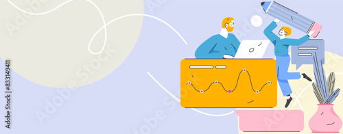 Flat vector illustration of business people operating work scene
