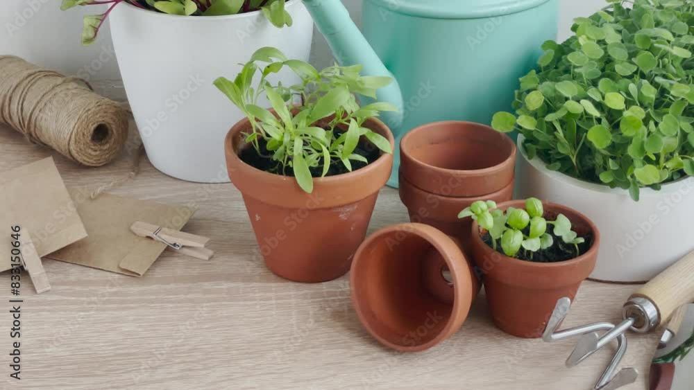 Indoor Herb Garden Kit With Fresh Green Plants Indoor Herb Garden Kit With Fresh Green Plants
