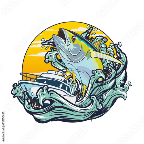 tuna boat fishing illustration logo vector image t shirt