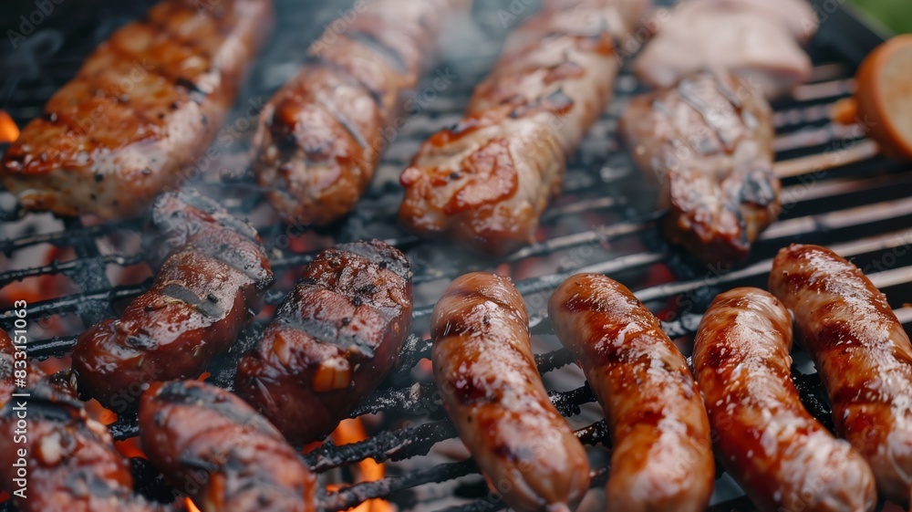 Fire-Roasted Barbecue with Spicy Chicken, Grilled Beef, and Juicy Pork Sausages Fire-Roasted Barbecue with Spicy Chicken, Grilled Beef, and Juicy Pork Sausages