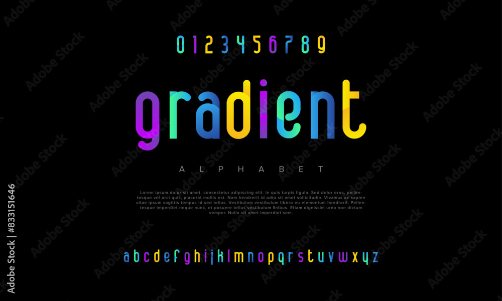 Gradient creative geometric modern urban alphabet font. Digital abstract futuristic, fashion, sport, minimal technology typography. Simple numeric vector illustration