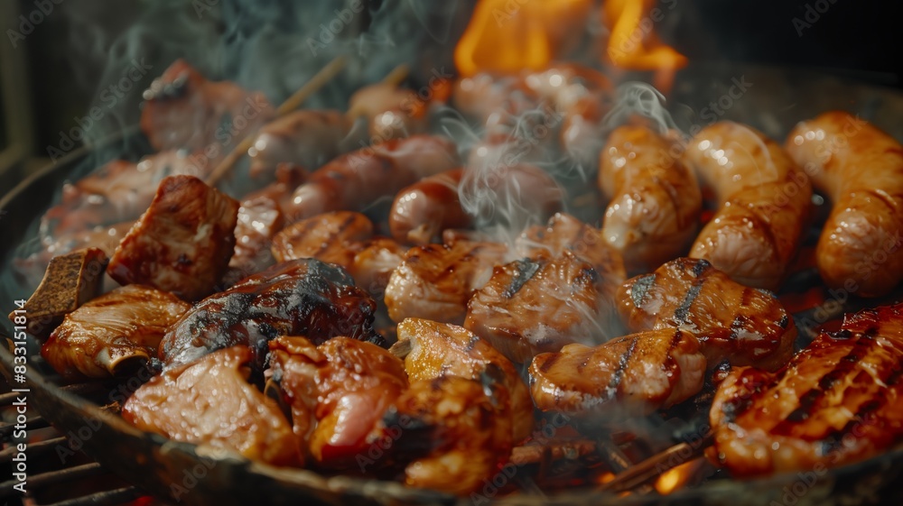 Fire-Roasted Barbecue with Spicy Chicken, Grilled Beef, and Juicy Pork Sausages Fire-Roasted Barbecue with Spicy Chicken, Grilled Beef, and Juicy Pork Sausages