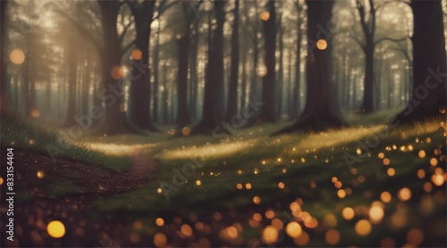 Sunlights shine through forest and blurred sparkles