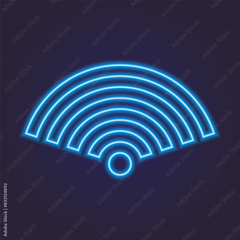 Wi-Fi symbol with neon effect, blue. Internet waves Wi-Fi symbol with neon effect, blue. Internet waves