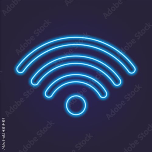 Wi-Fi symbol with neon effect, blue. Internet waves