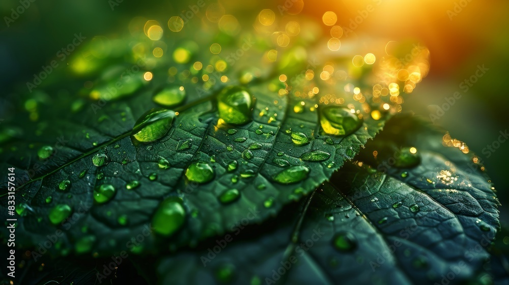 A macro shot revealing the intricate details of condensation forming on a leaf after a rain shower. A macro shot revealing the intricate details of condensation forming on a leaf after a rain shower.