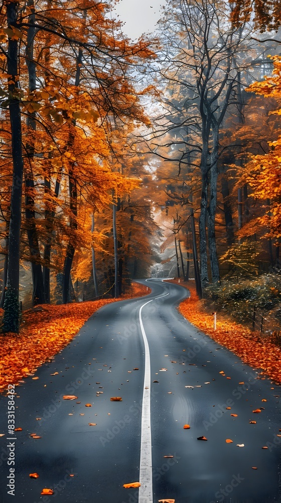 Fototapeta premium Autumn Splendor on a Winding Country Road with Vibrant Foliage