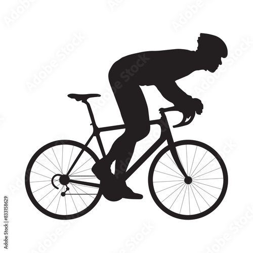 Silhouette of Man Cyclist Isolated on White Background.