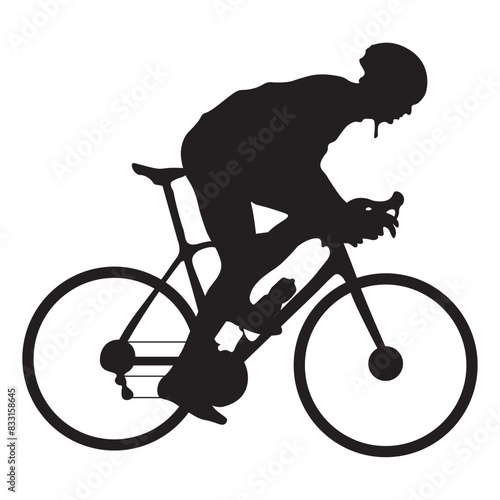Silhouette of Man Cyclist Isolated on White Background.