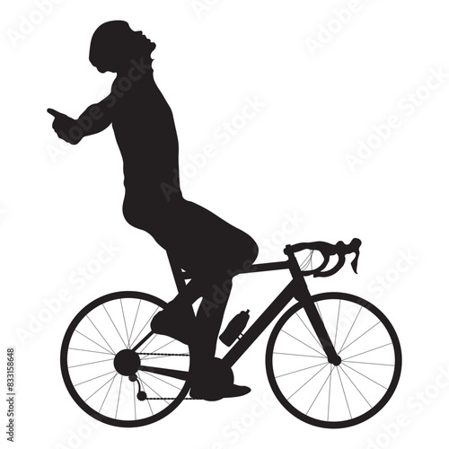 Silhouette of Man Cyclist Isolated on White Background.