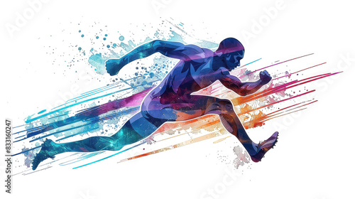 A man is running in a colorful background
