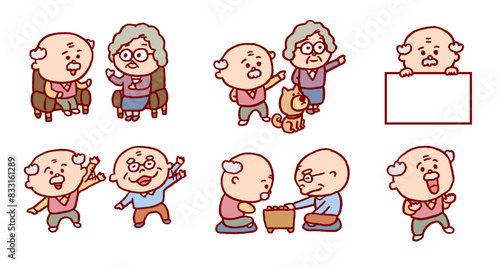 丸っこくてかわいい線画の高齢者