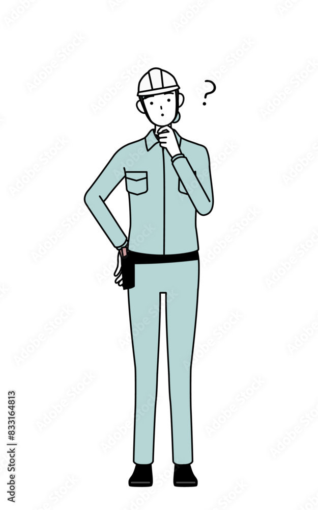Female engineer in helmet and work wear nodding her head in question. Female engineer in helmet and work wear nodding her head in question.