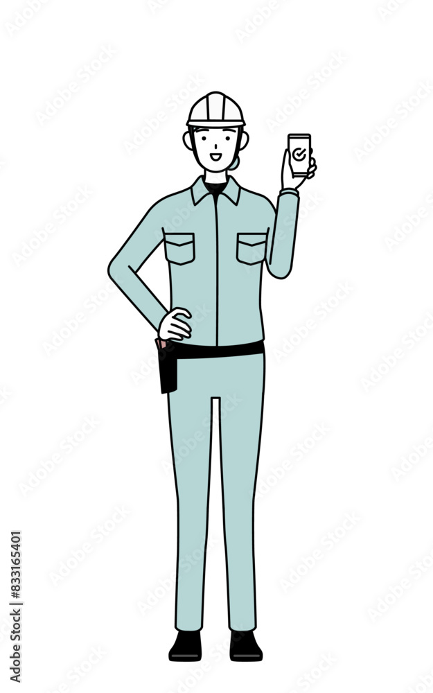 Female engineer in helmet and work wear using a smartphone at work. Female engineer in helmet and work wear using a smartphone at work.