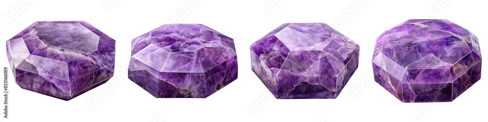 Set of Amethyst Hexagon Podium isolated on transparent png background collection set . Generative ai Set of Amethyst Hexagon Podium isolated on transparent png background collection set . Generative ai