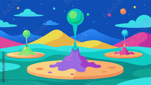 With each touch the kinetic sand shifts and changes revealing a mesmerizing landscape of blues greens and pinks.. Vector illustration