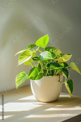 Potted Home Plant on a Desk with Plain Background