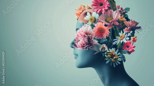 human head and flowers. world mental health day concept © Business Pics
