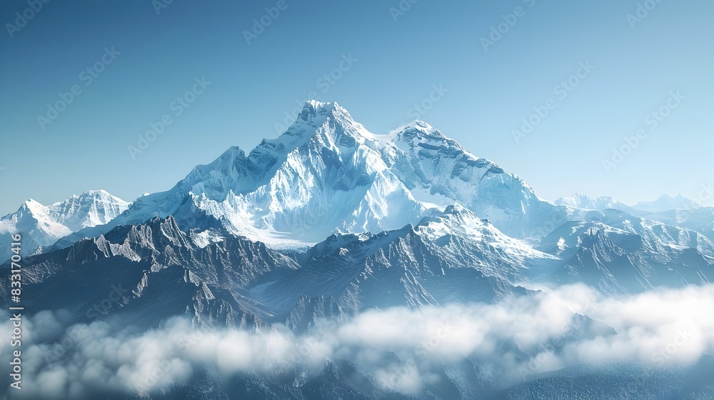 Majestic Snow Capped Mountain Range Under Clear Blue Sky Serene and Breathtaking Landscape