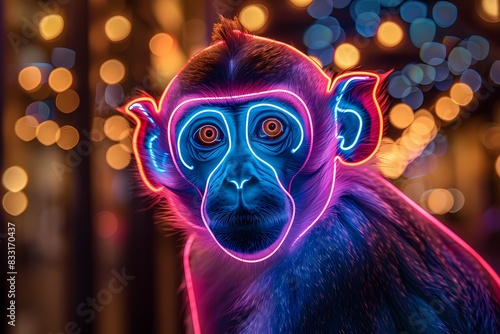 a monkey with neon effects