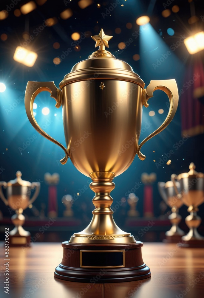 Create a 3D cartoon animated champion award trophy cup. Create a 3D cartoon animated champion award trophy cup.