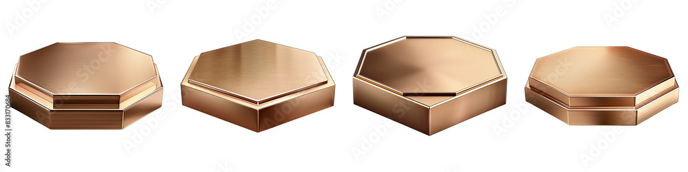 Set of Metallic Texture Hexagon Podium isolated on transparent png background collection set . Generative ai Set of Metallic Texture Hexagon Podium isolated on transparent png background collection set . Generative ai
