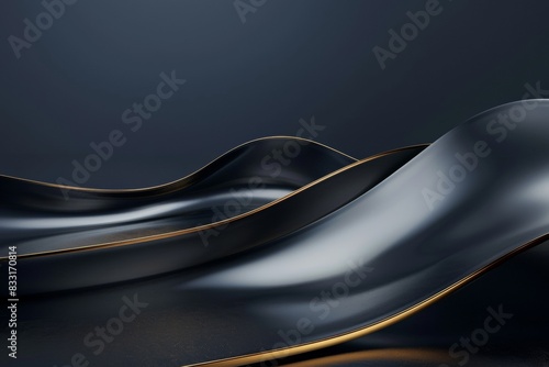 Abstract black and white background with elegant curves, 3d rendering illustration of abstract dark grey background with smooth lines