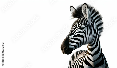 Zebra image on white background banner empty space for text design, GENERATIVE AI