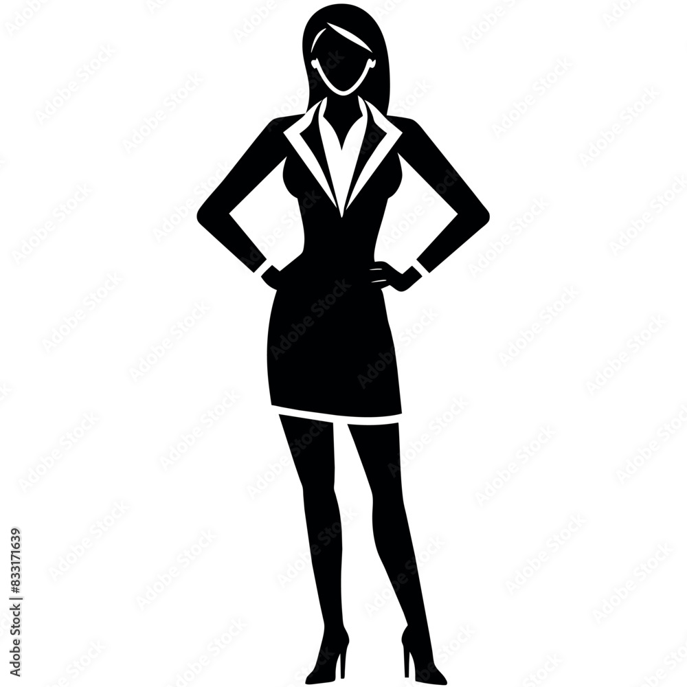 Fototapeta premium A business woman standing pose vector silhouette black color illustration
