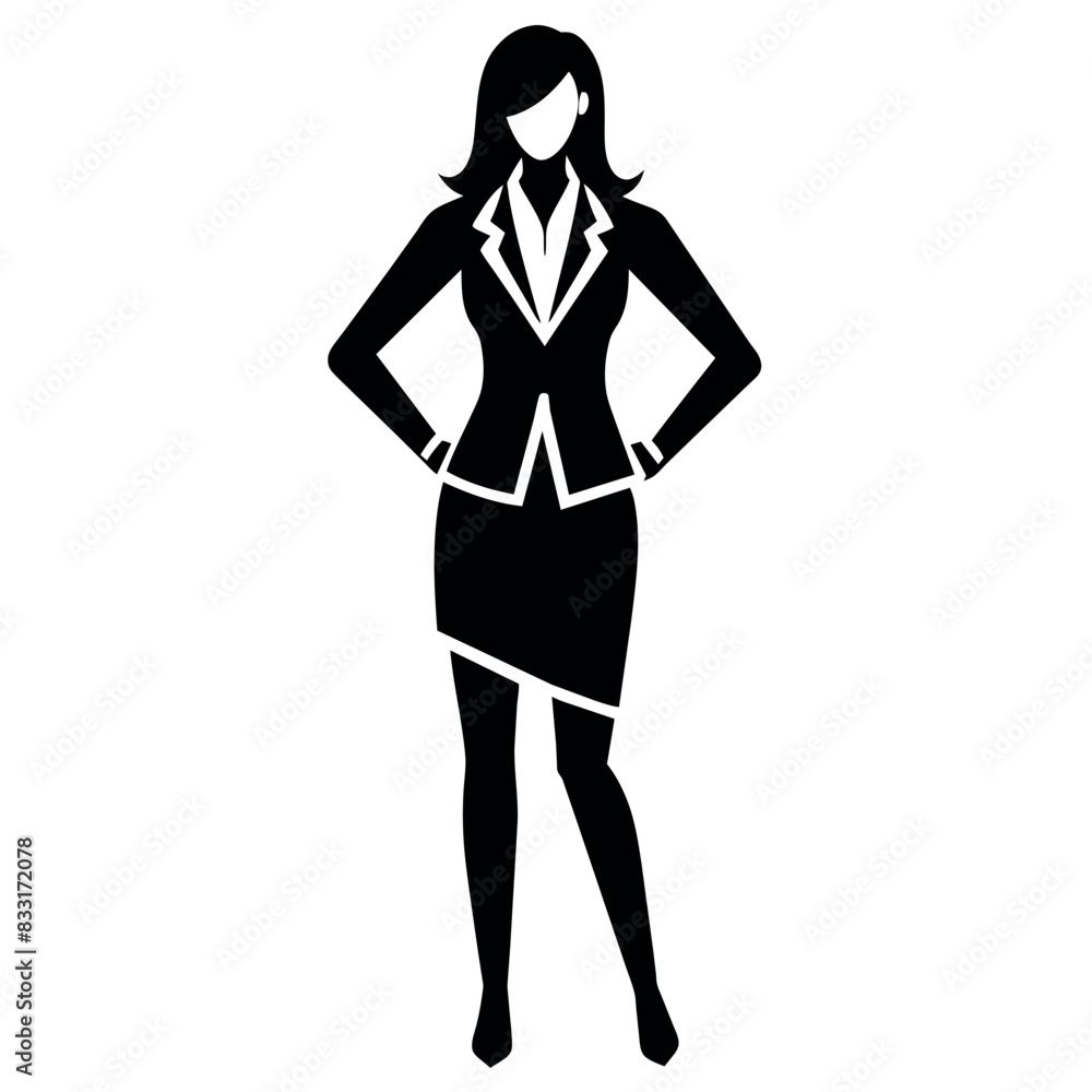 Fototapeta premium A business woman standing pose vector silhouette black color illustration