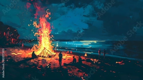 Vibrant Coastal Bonfire Gat...
