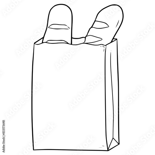 bread on paper bag illustration hand drawn outline vector