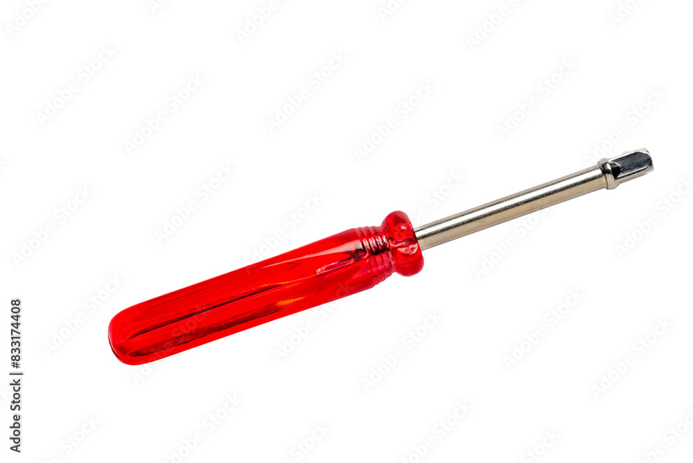 Socket wrench screw driver with red handle, metal hex nut key, hand tool screwdriver, with accessories isolated on white background
Socket wrench screw driver with red handle, metal hex nut key, hand tool screwdriver, with accessories isolated on white background