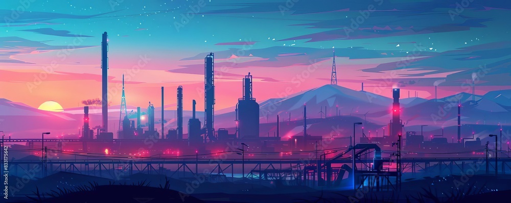 Fototapeta premium A picturesque scene of a gas plant at dusk
