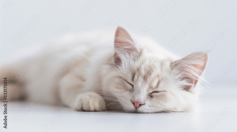 cute white kitten sleeping on the sofa with a blanket in the livingroom cute white kitten sleeping on the sofa with a blanket in the livingroom