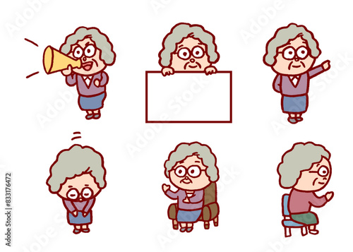 丸っこくてかわいい線画の高齢者