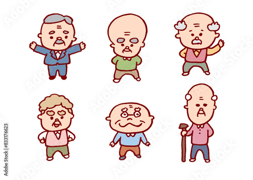 丸っこくてかわいい線画の高齢者