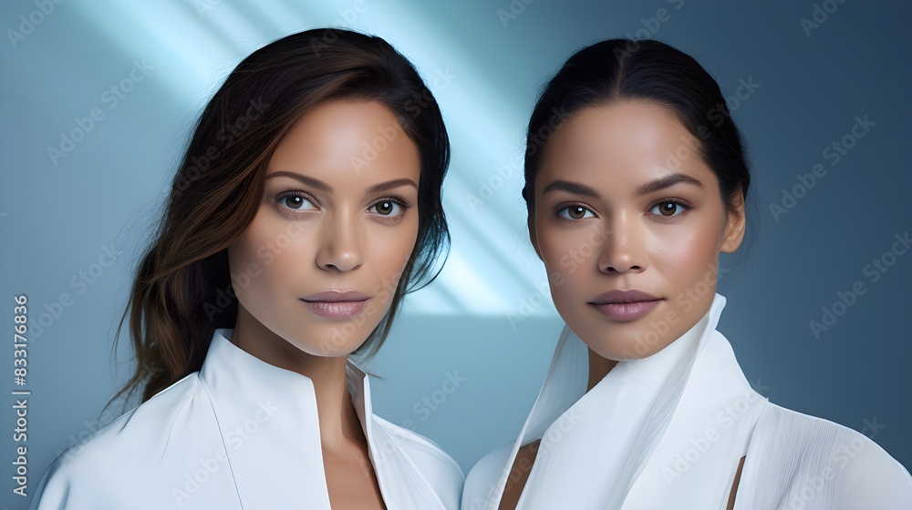 The future of fashion captured in dual white outfits with high-tech design The future of fashion captured in dual white outfits with high-tech design