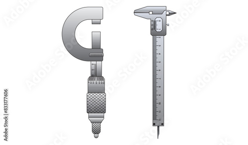 Screw Gauge and Caliper. Caliper and Screw Gauge Measuring tool designed for high precision measurements of dimensions. Universal Precision measuring tools. A micrometer Caliper and Screw Gauge.