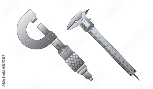 Screw Gauge and Caliper. Caliper and Screw Gauge Measuring tool designed for high precision measurements of dimensions. Universal Precision measuring tools. A micrometer Caliper and Screw Gauge.